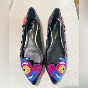 Marc Jacobs Purple Glitter Pointed-Toe Heart Appliqué Flats